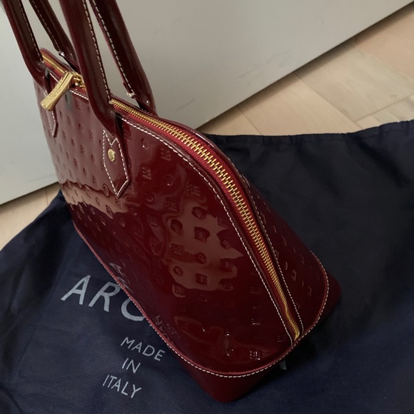 Arcadia polo red patent leather Italian satchel bag - Picture 6 of 13